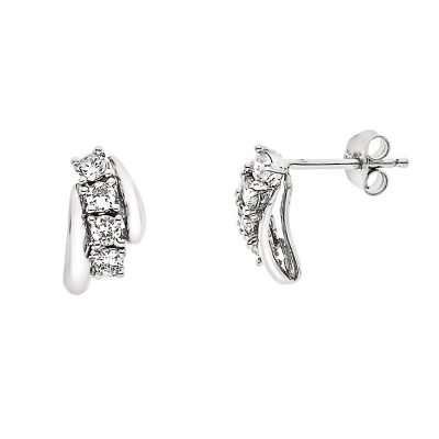 Boucles d’Oreilles Argent 925 Millièmes Rhodié & Oxydes de Zirconium Motifs serti en palmettes