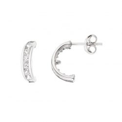 Boucles d’Oreilles Créole en Argent 925 Millièmes Rhodié sertie de Oxydes de Zirconium Blancs