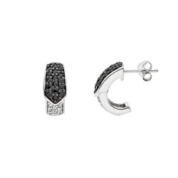 Boucles d’Oreilles Argent 925 Millièmes Rhodié & Oxydes de Zirconium Blancs et Noirs