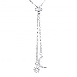 Collier “CRAVATE” réglable motif LUNE ET ÉTOILE avec Oxydes de Zirconium