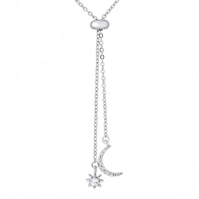 Collier “CRAVATE” réglable motif LUNE ET ÉTOILE avec Oxydes de Zirconium