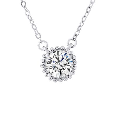 Collier SOLITAIRE Oxyde de Zirconium entourage Boules