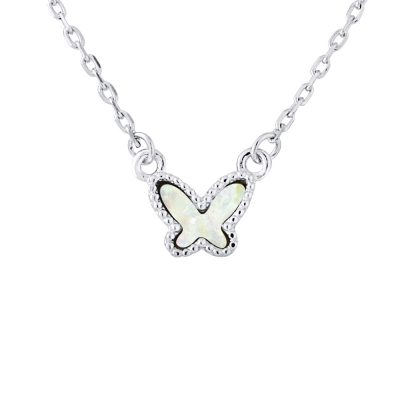 Collier motif “PAPILLON” et Nacre  Blanche