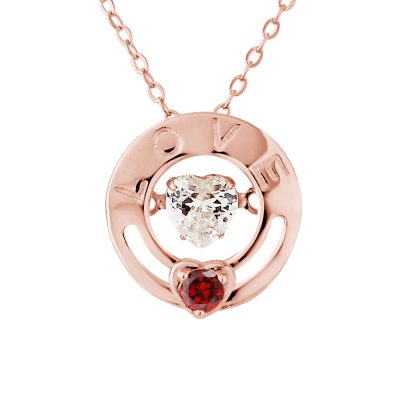 Collier motif “CERCLE” LOVE avec cur Blanc et Rouge en Oxyde de Zirconium