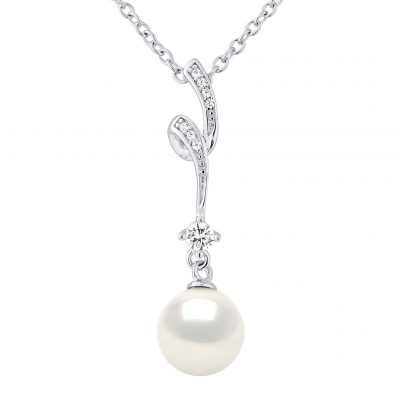 Collier Pendentif “FANTAISIE” Perle Blanche et Oxydes de Zirconium