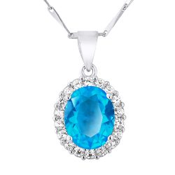 Collier motif “OVALE” PIERRE CRYSTAL Bleu Turquoise et Oxydes de Zirconium