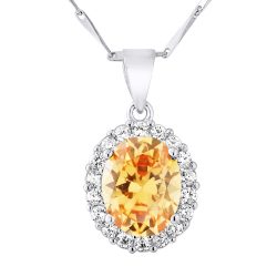 Collier motif “OVALE” PIERRE CRYSTAL Orange et Oxydes de Zirconium