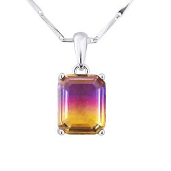 Collier motif “RECTANGLE” Pierre en CRYSTAL BICOLORE Violet/Jaune