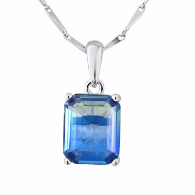 Collier motif “RECTANGLE” Pierre en CRYSTAL BICOLORE Vert/Bleu