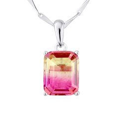 Collier motif “RECTANGLE” Pierre en Crystal BICOLORE Rose/Jaune