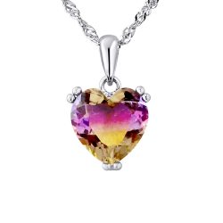 Collier motif “CUR” Pierre en CRYSTAL BICOLORE Violet/Jaune Chaîne Maille Singapour