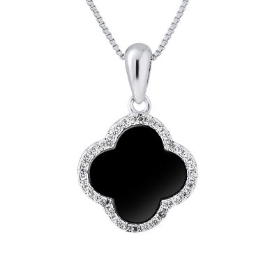 Collier motif “TREFLE” NOIR en argent 925/1000 et Oxydes de Zirconium