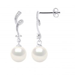 Boucles d’Oreilles “FANTAISIES” avec Perles Blanches et  Oxydes de Zyrconium